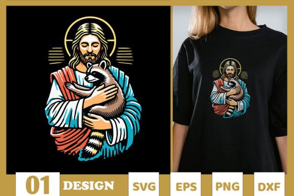 Christian Jesus Holding a Racoon SVG for T-Shirt Designs