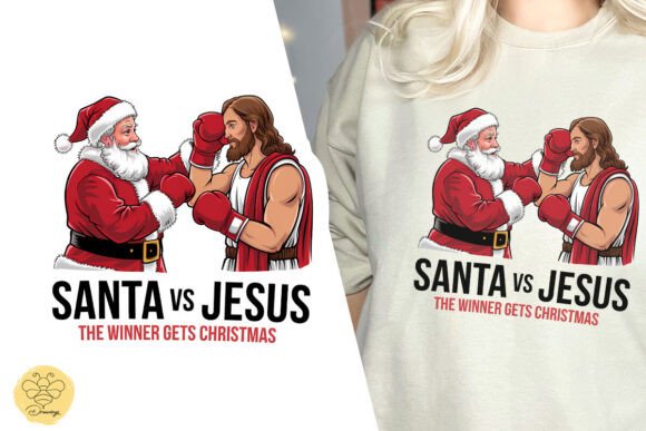 Jesus Vs Santa Fight Merry Christmas PNG T-Shirt Designs